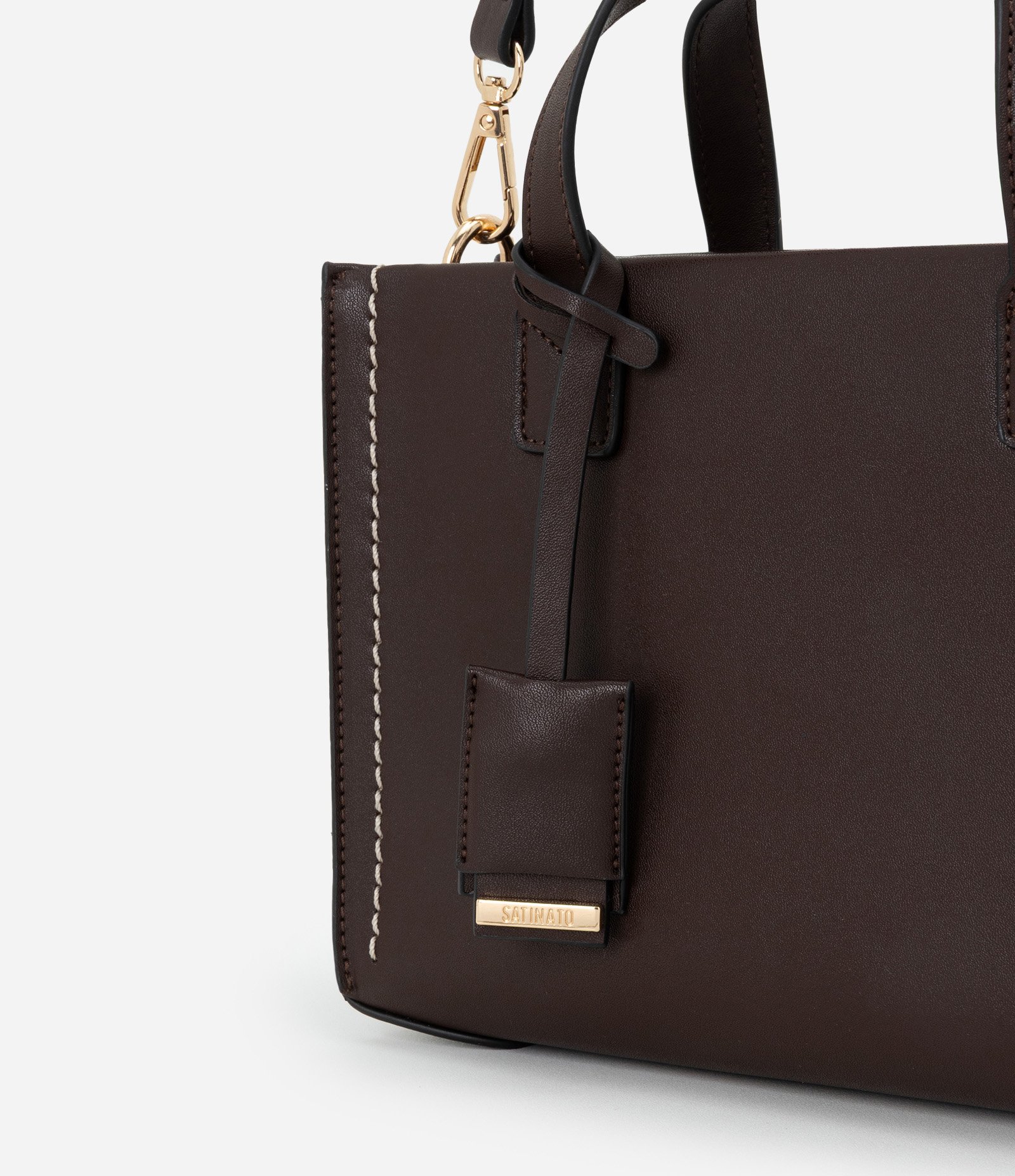 Bolsa Satchel Média com Alça Longa e Detalhes Metalizados Marrom 4