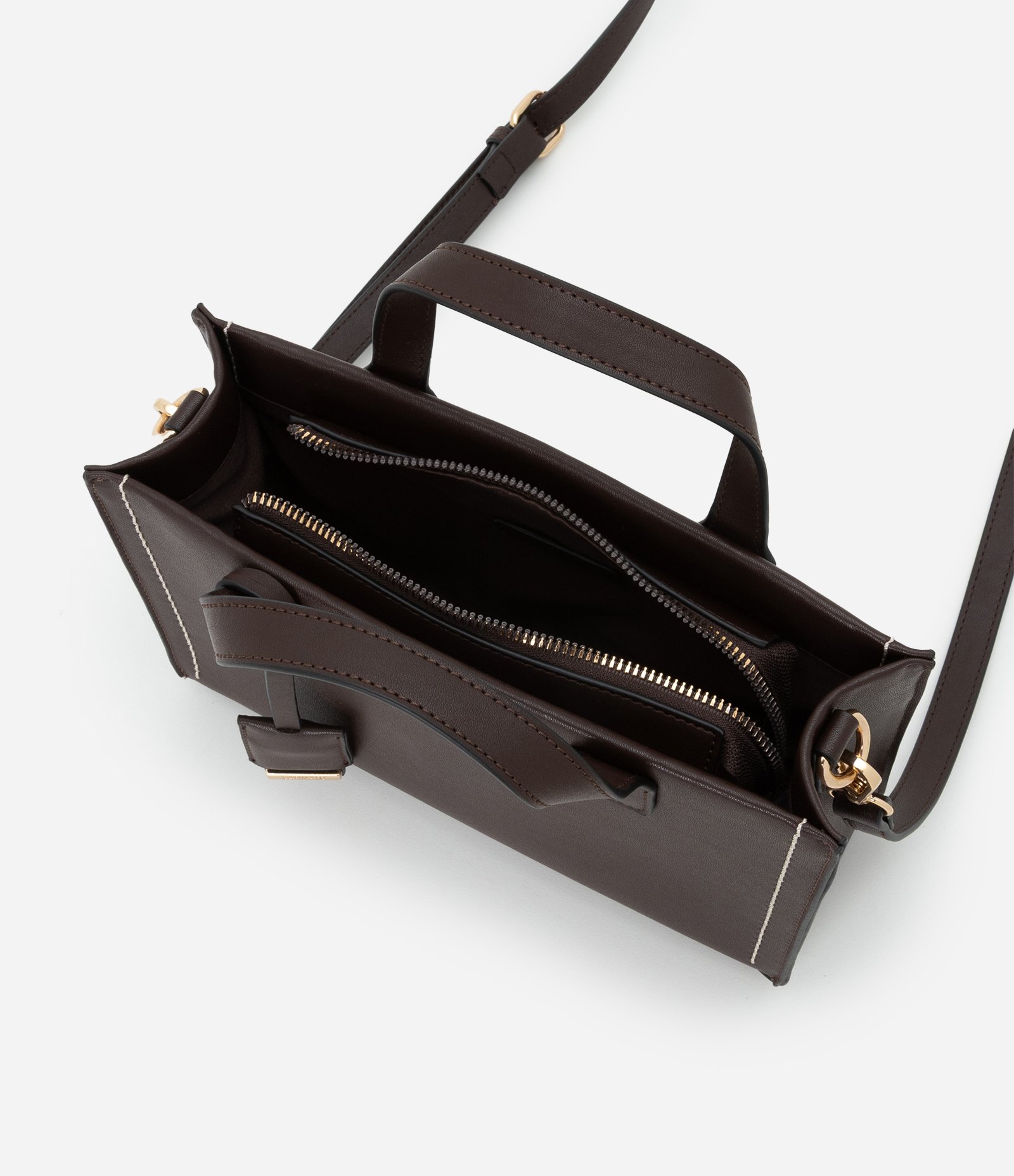 Bolsa Satchel Média com Alça Longa e Detalhes Metalizados Marrom 6