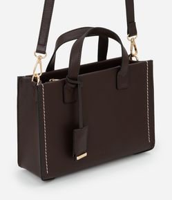Bolsa Satchel Média com Alça Longa e Detalhes Metalizados