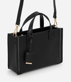 Bolsa Satchel Média com Alça Longa e Detalhes Metalizados