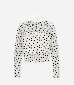 Camiseta Infantil em Tule Poá com Gola Alta e Regata Interna – Tam 5 a 14 Anos