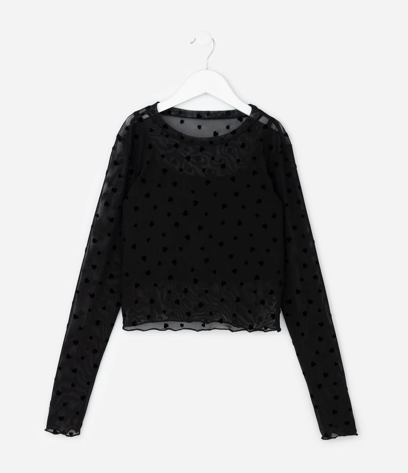 Camiseta Infantil em Tule com Corações e Regata Interna – Tam 5 A 14 Anos Preto 1