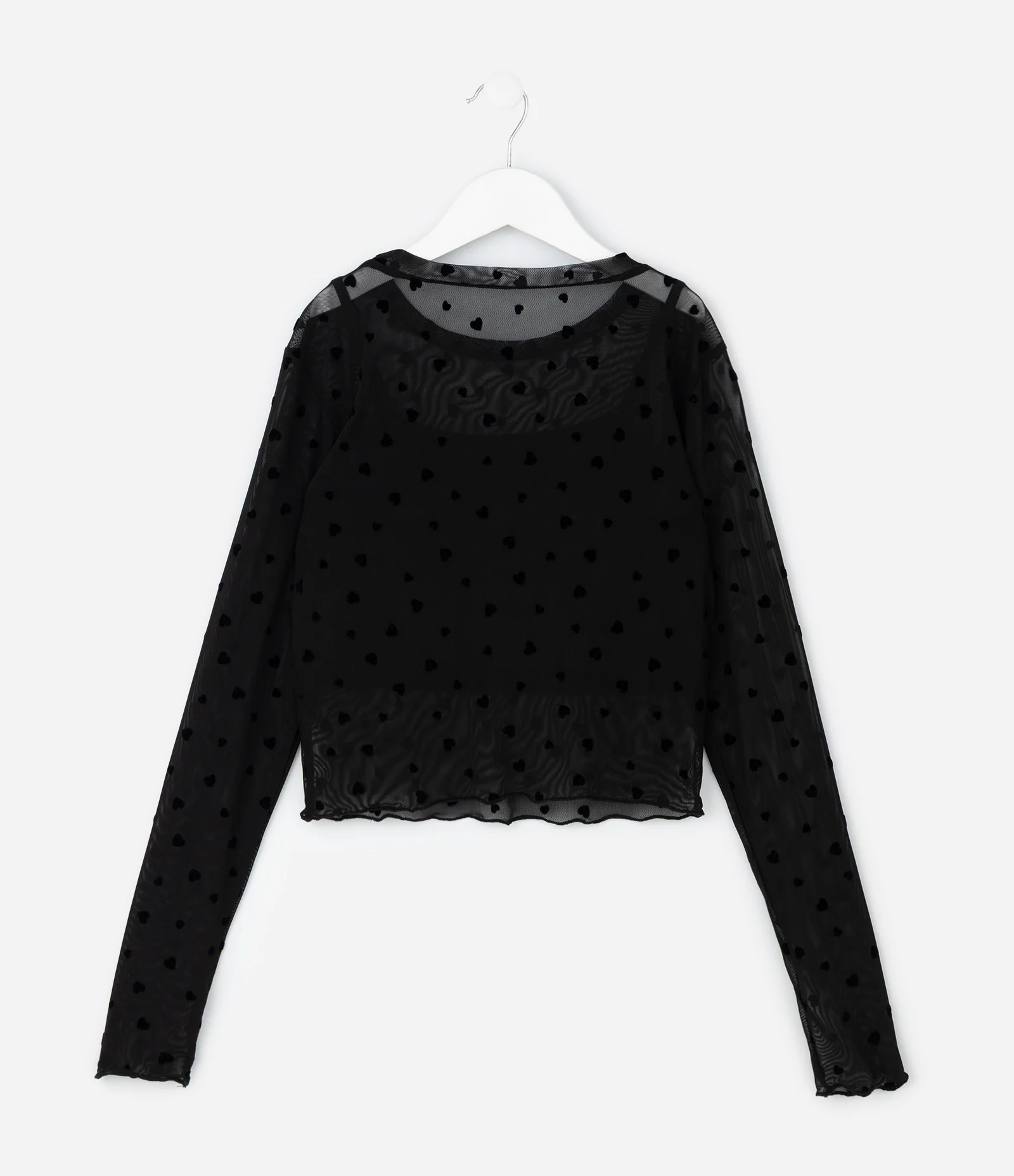 Camiseta Infantil em Tule com Corações e Regata Interna – Tam 5 A 14 Anos Preto 2