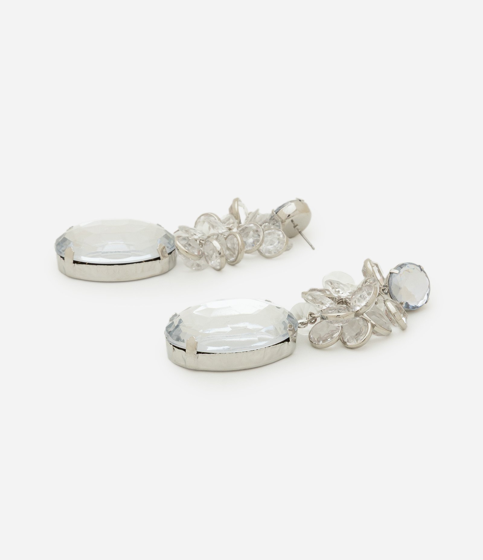 Maxi Brinco em Strass com Pingente Cristal Artificial Prata 3