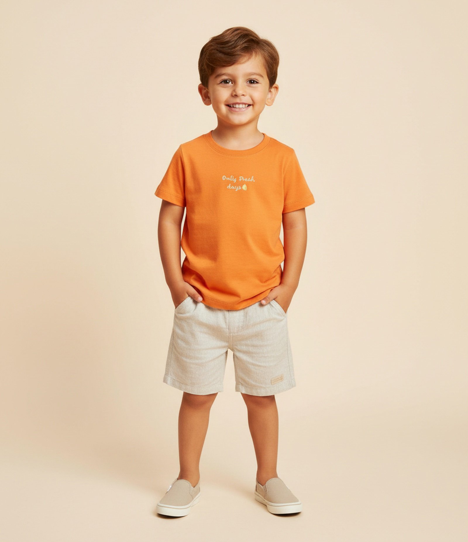 Camiseta Infantil com Bordado Lettering e Limão  - Tam 1 a 6 Anos Laranja 1