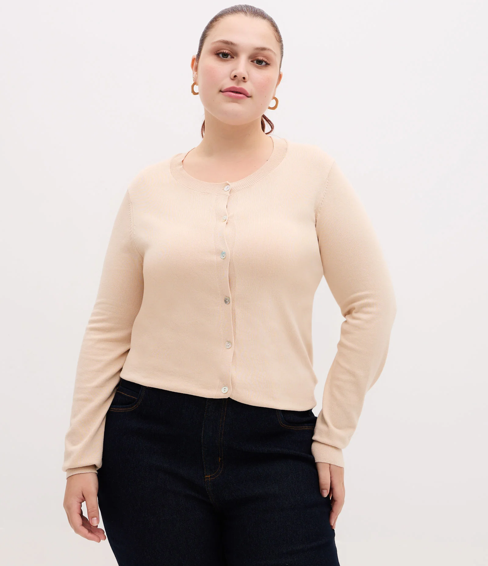 Cardigan Regular Básico em Tricô Curve & Plus Size Bege 1
