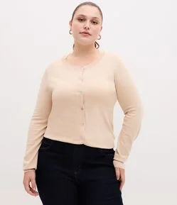 Cardigan Regular Básico em Tricô Curve & Plus Size