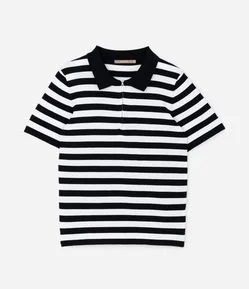 Blusa em Tricô com Listras e Gola Polo Curve & Plus Size