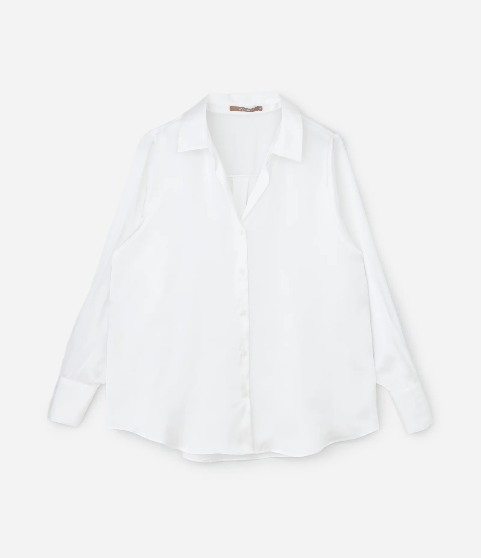 Camisa Regular em Cetim com Vista de Botões Branco 1