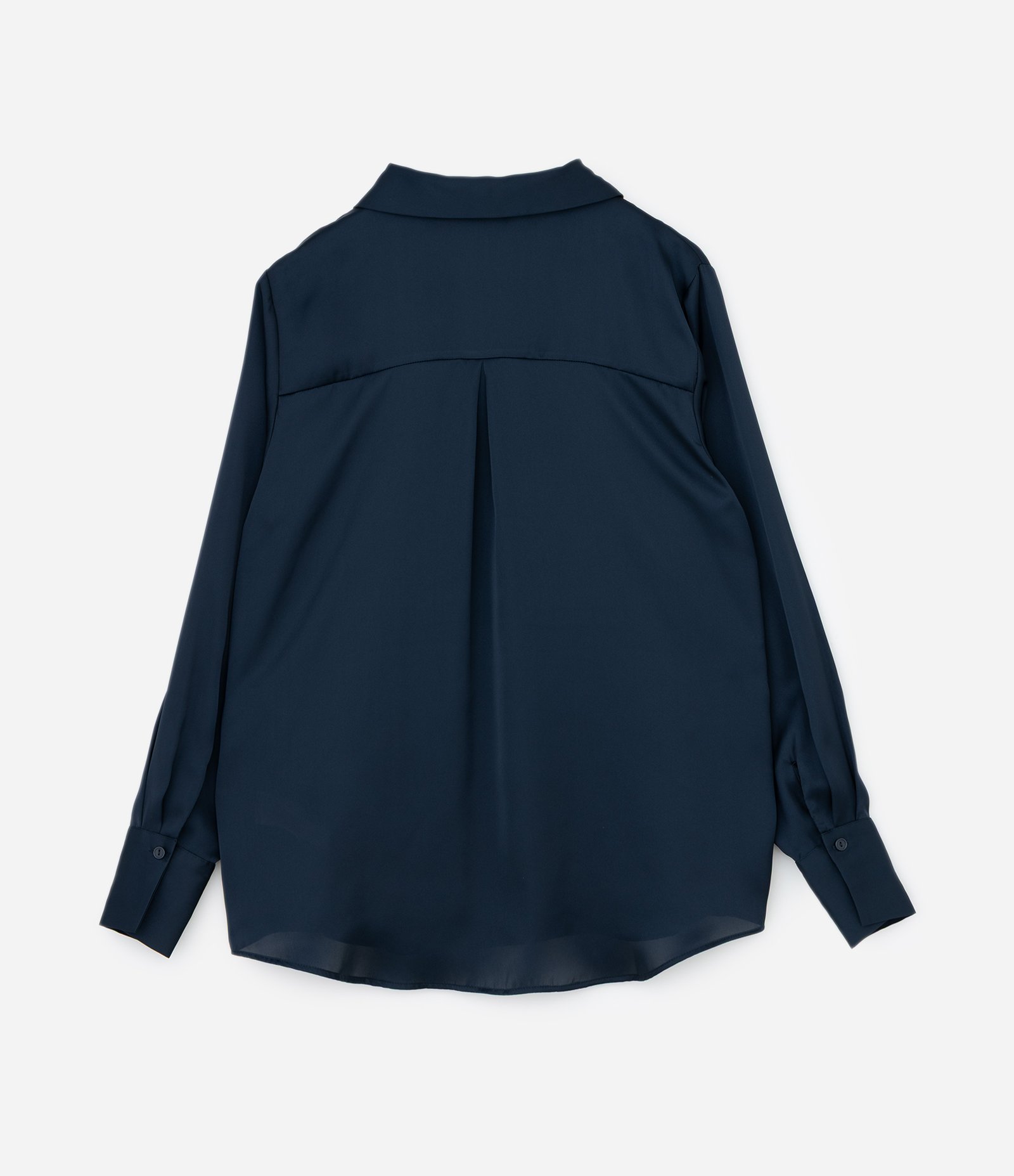 Camisa Regular em Cetim com Vista de Botões Azul Marinho 2