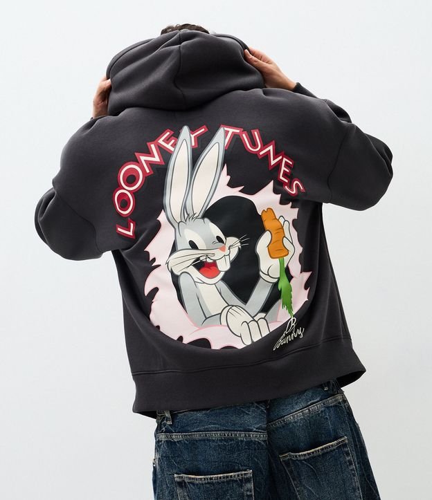 MARK&LONA LOONEY TUNES カシミヤ ニット パーカー L Blusão Masculino Moletom Looney Tunes Pernalonga com Capuz Cinza