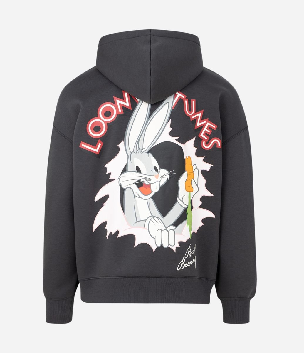 Blusão Masculino Moletom Looney Tunes Pernalonga com Capuz Cinza