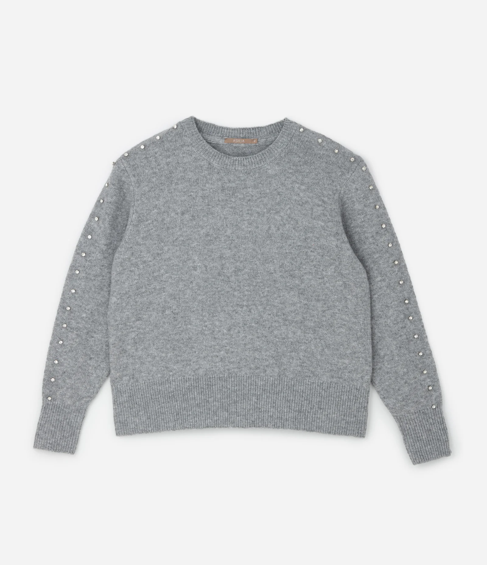 Suéter Amplo em Tricô com Brilhos na Manga Curve & Plus Size Cinza 1