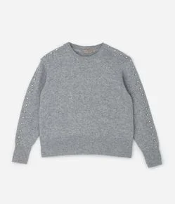 Suéter Amplo em Tricô com Brilhos na Manga Curve & Plus Size