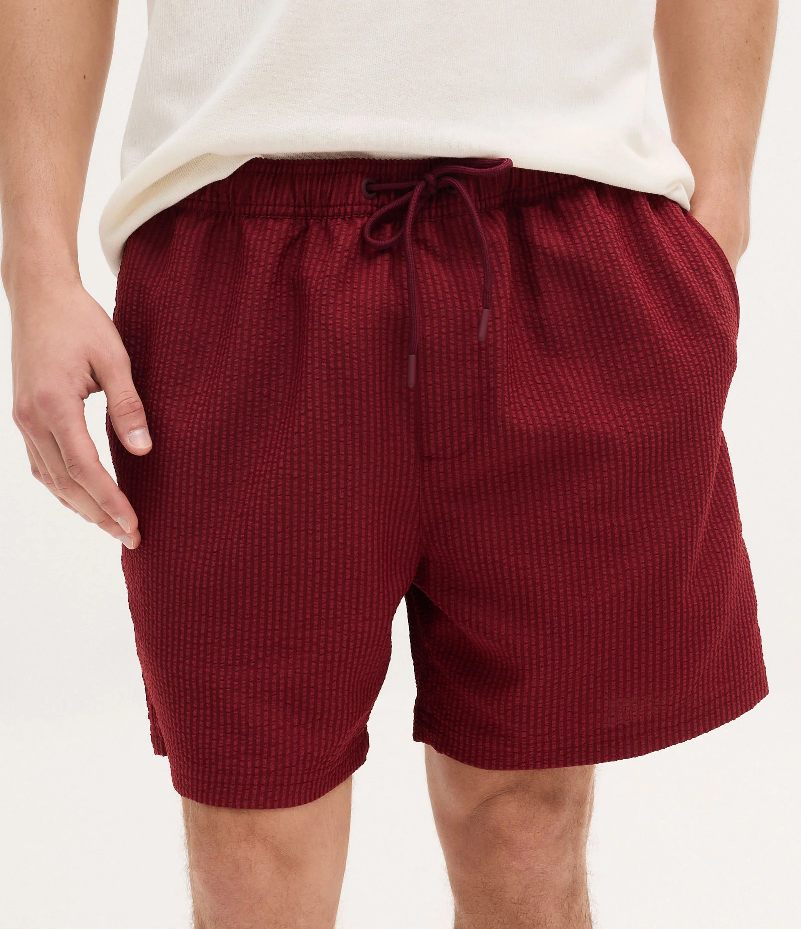 Bermuda de Praia em Anarruga com Textura Vermelho 2