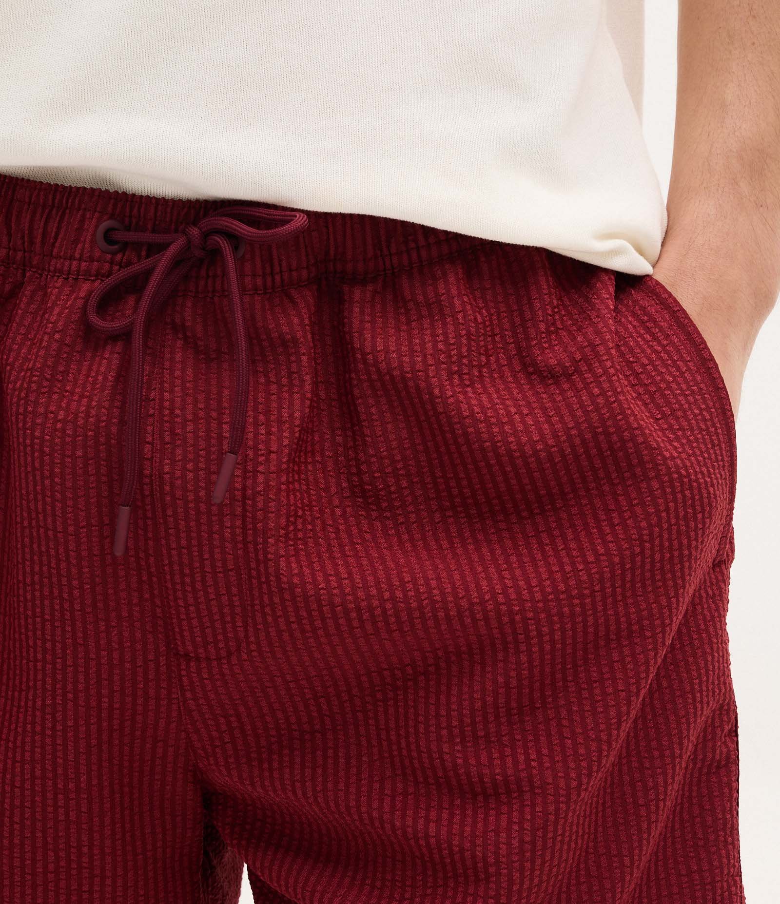 Bermuda de Praia em Anarruga com Textura Vermelho 3