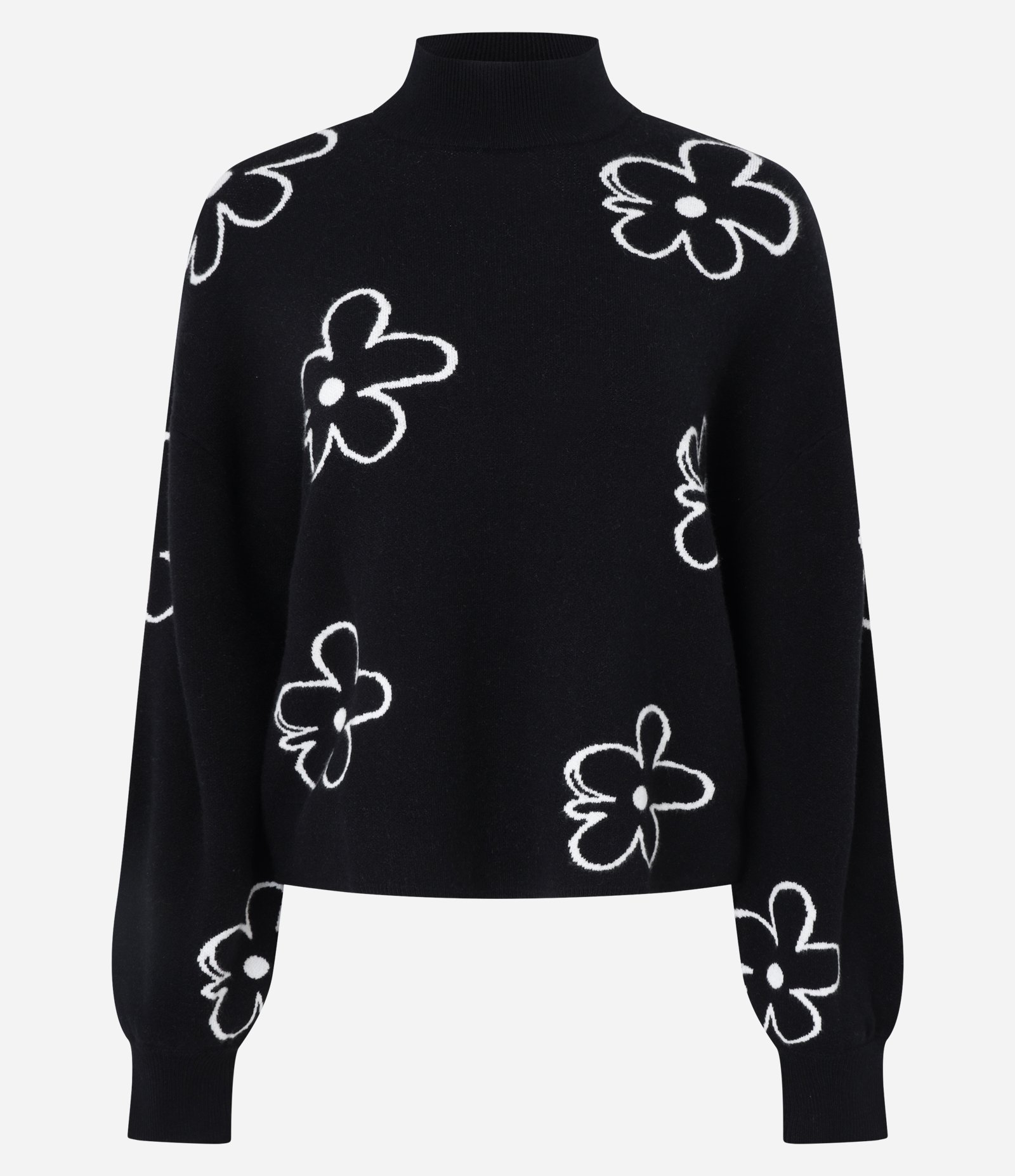 Blusa Manga Longa com Estampa Floral de Margaridas Preto 5