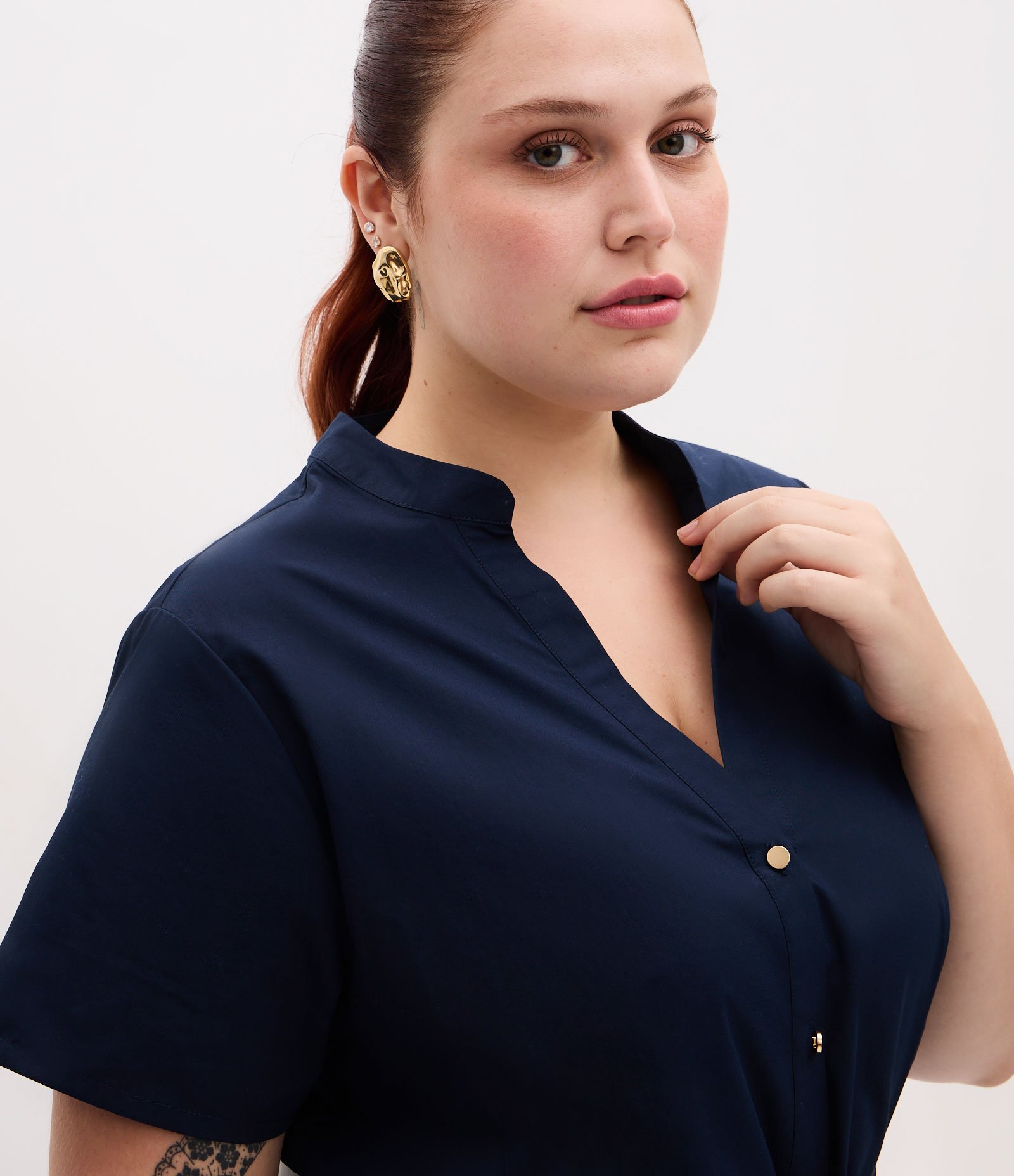 Vestido Chemise Midi com Gola Padre e Cinto Curve & Plus Size Azul 2