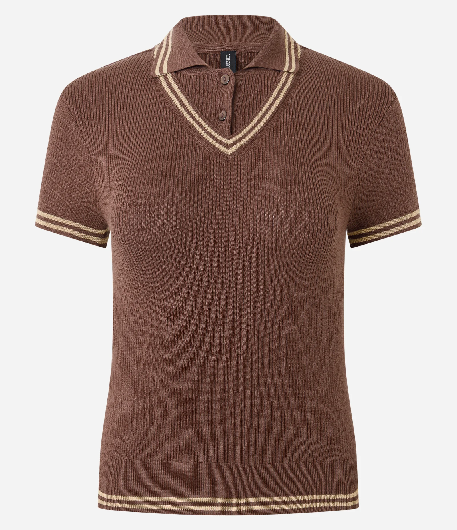 Blusa Gola Polo em Tricô Texturizado com Viés Contrastante Marrom 5