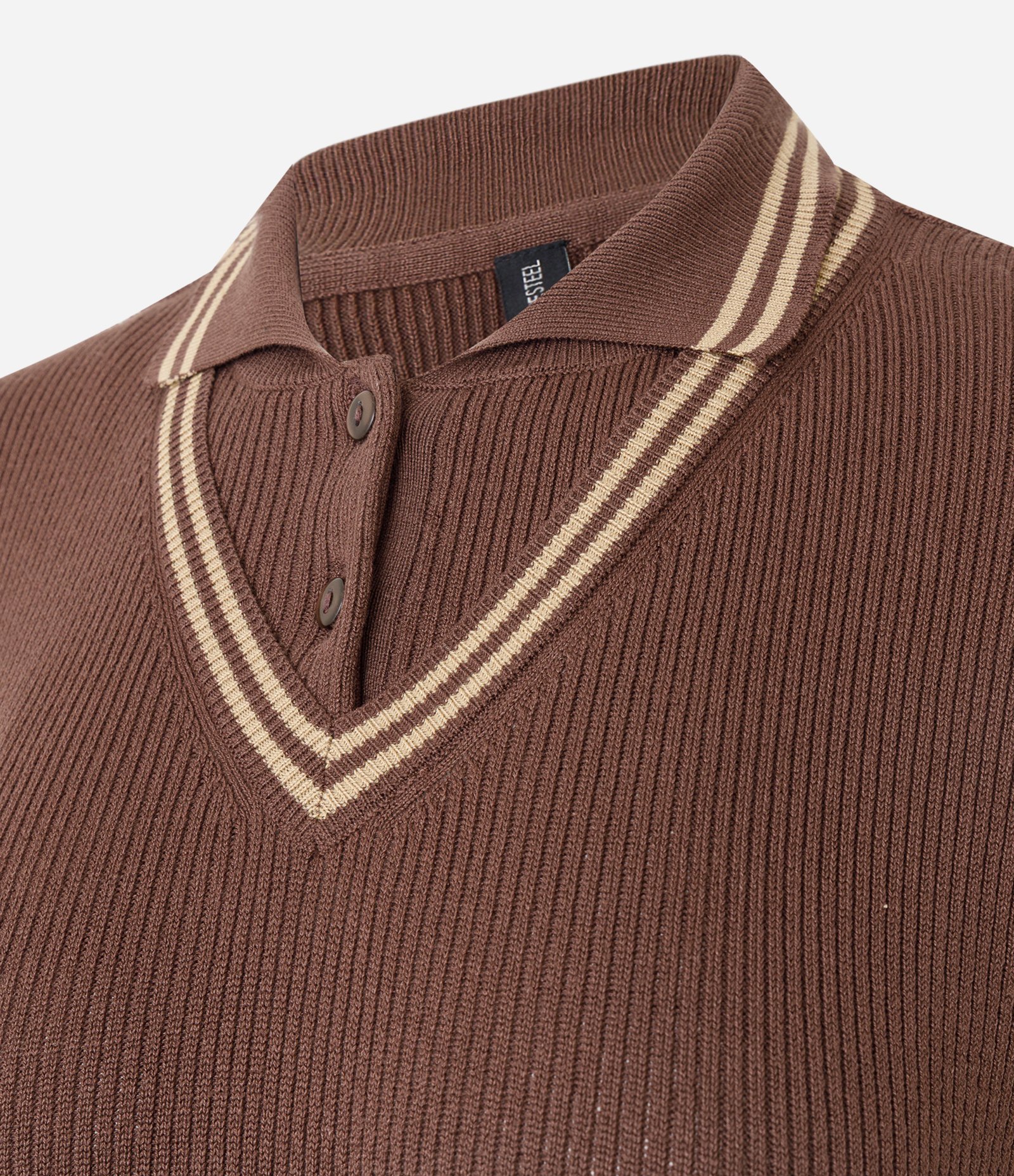 Blusa Gola Polo em Tricô Texturizado com Viés Contrastante Marrom 6