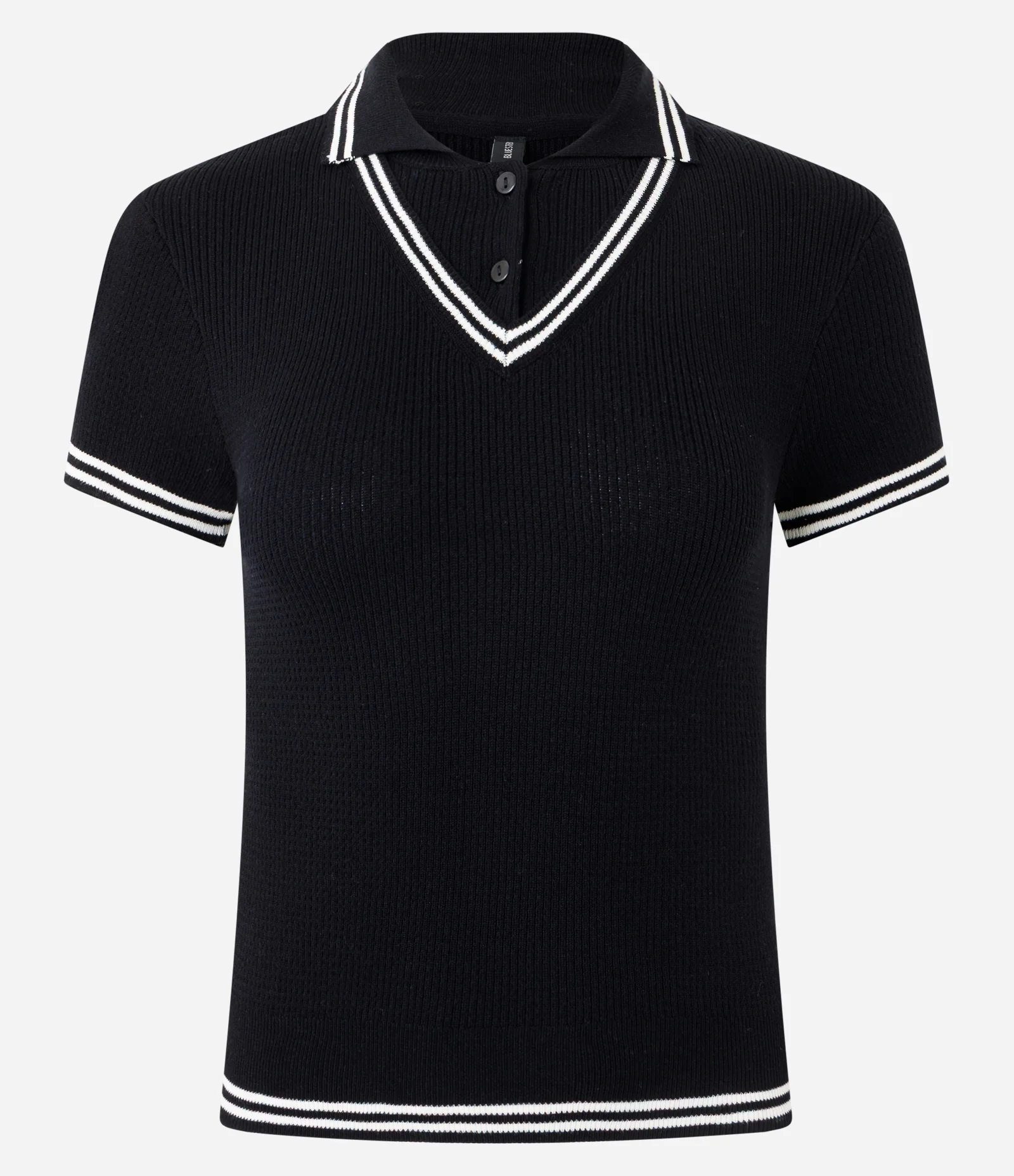 Blusa Gola Polo em Tricô Texturizado com Viés Contrastante Preto 5