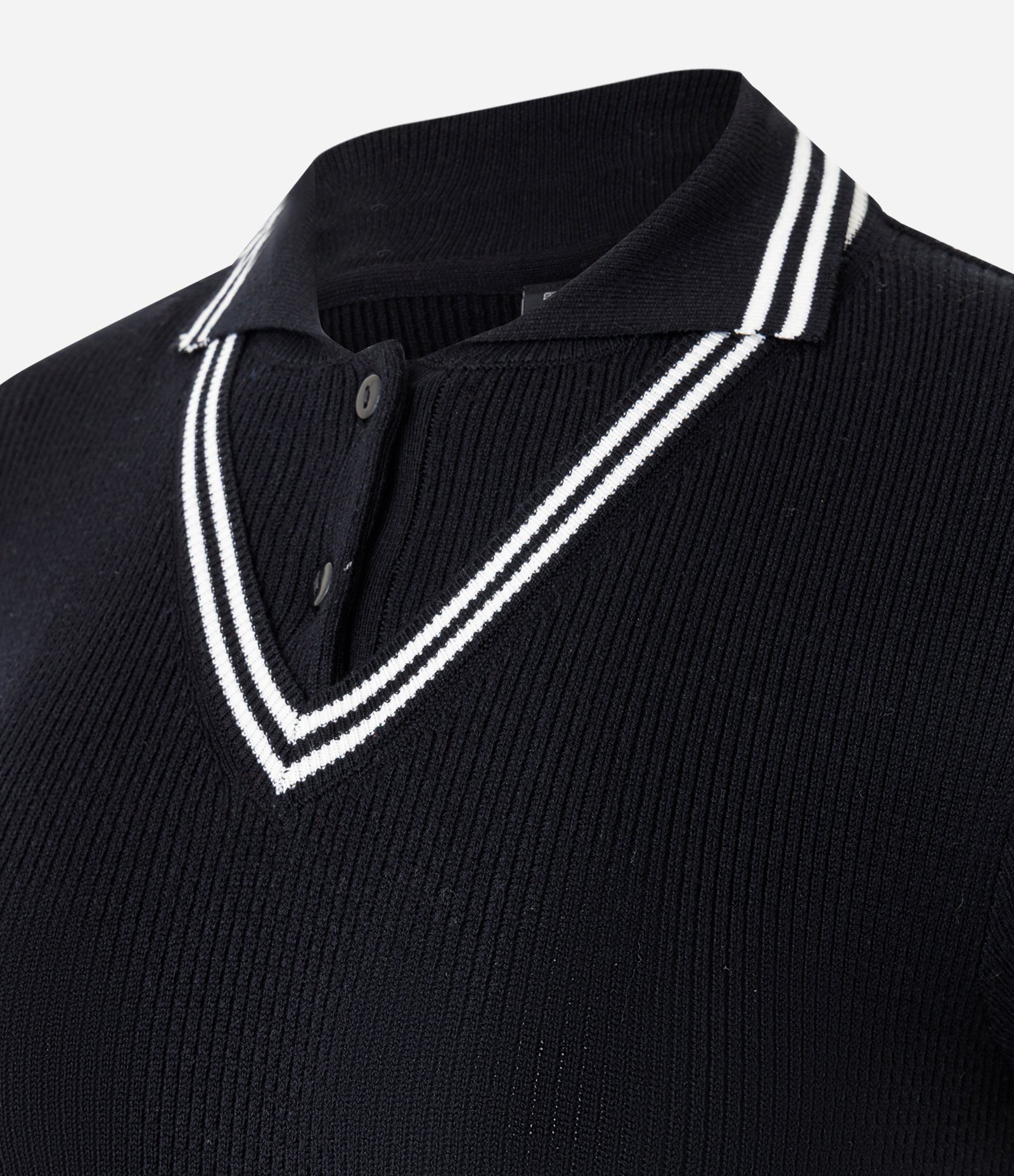 Blusa Gola Polo em Tricô Texturizado com Viés Contrastante Preto 6
