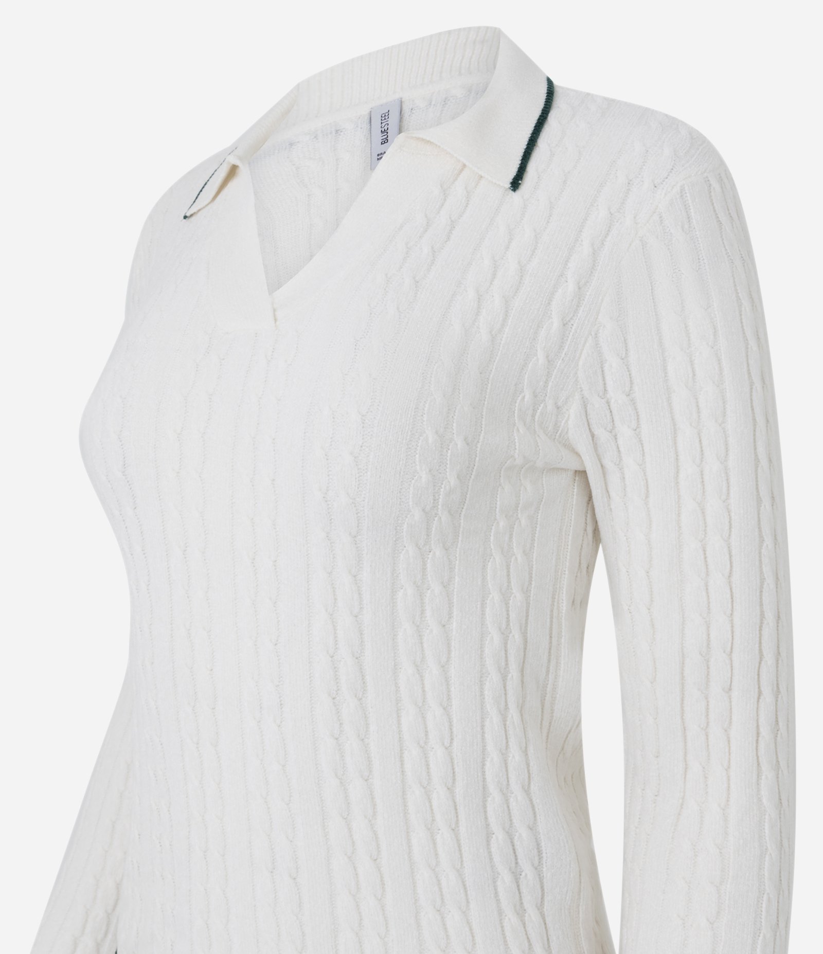Blusa Texturizada em Tricô Com Gola Polo Branco 6