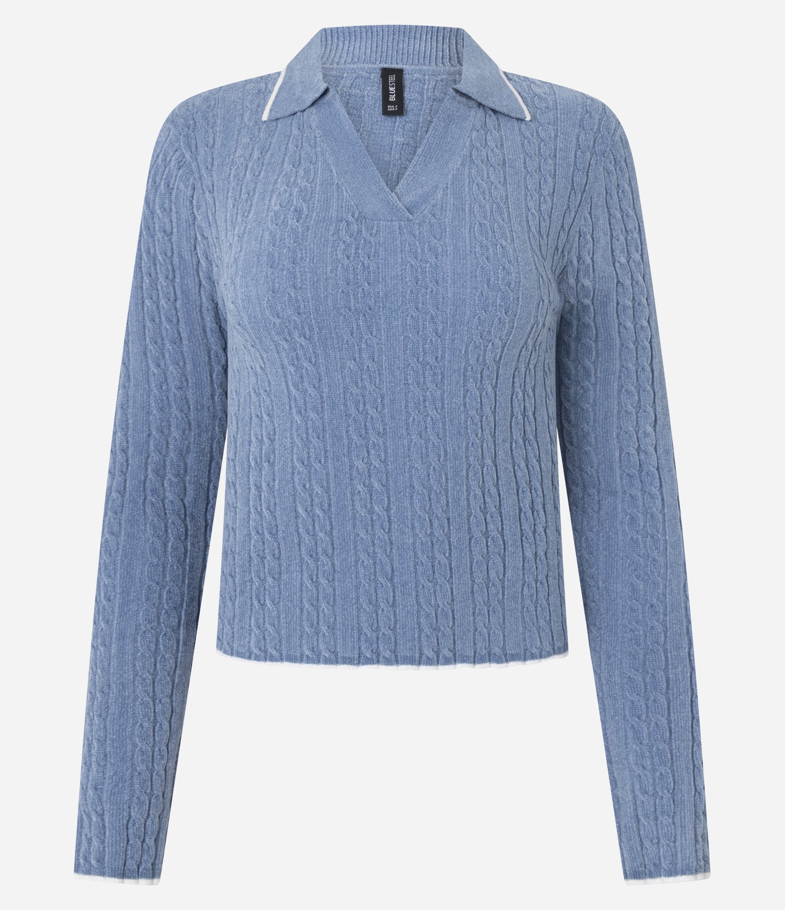Blusa Texturizada em Tricô Com Gola Polo Azul 5