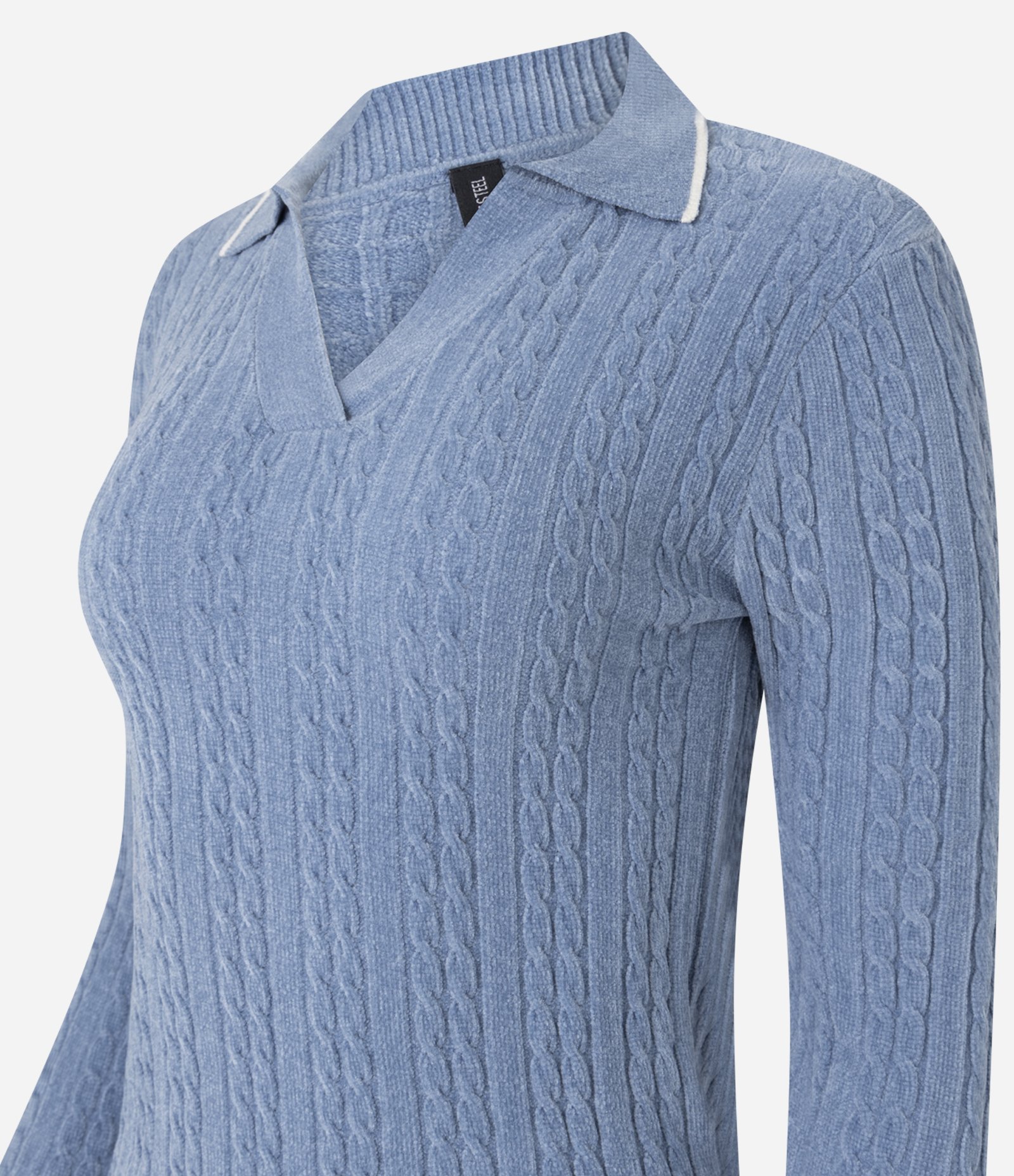 Blusa Texturizada em Tricô Com Gola Polo Azul 6