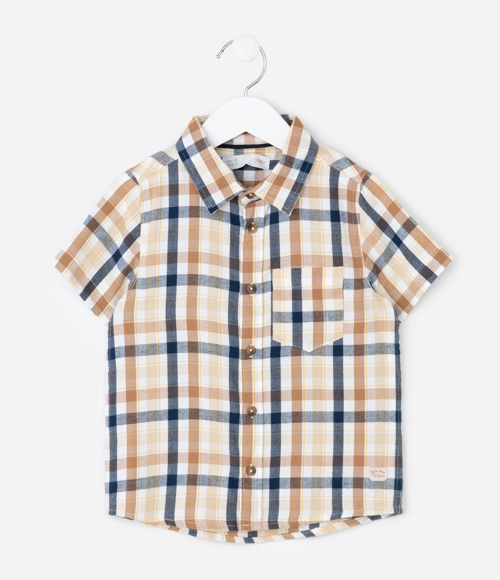 Camisa Infantil em Flanela com Estampa Xadrez – Tam 1 a 6 Anos Bege/Azul/Marrom 2