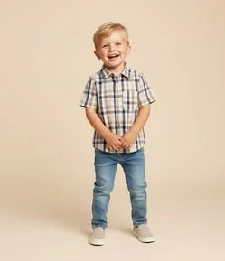 Camisa Infantil em Flanela com Estampa Xadrez – Tam 1 a 6 Anos