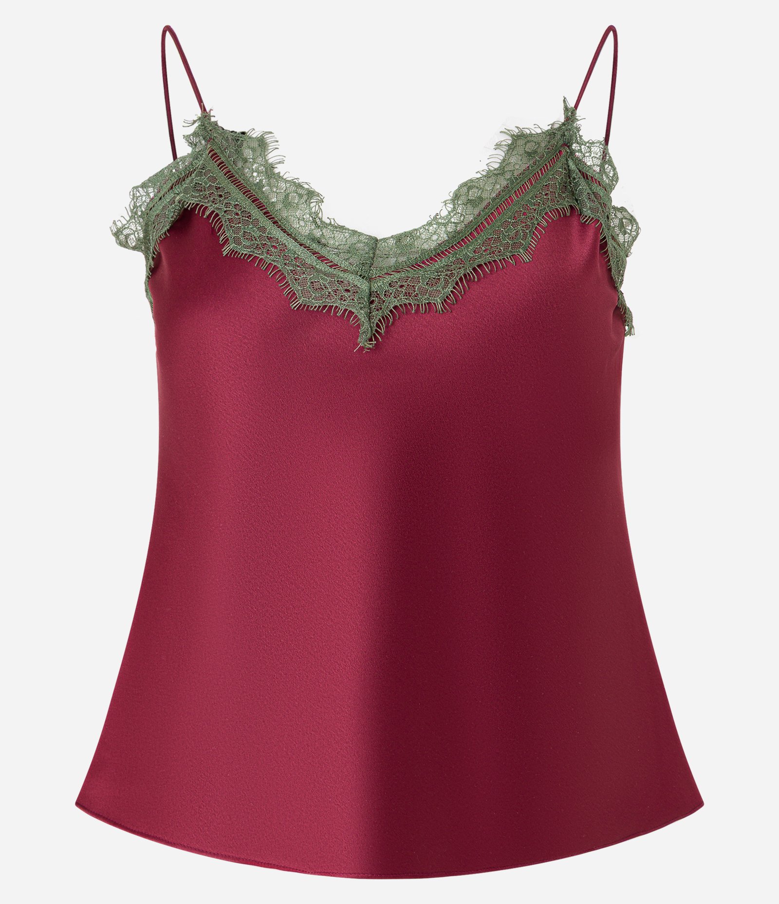 Blusa em Cetim com Alça Fina e Renda Contrastante no Decote Vermelho 4