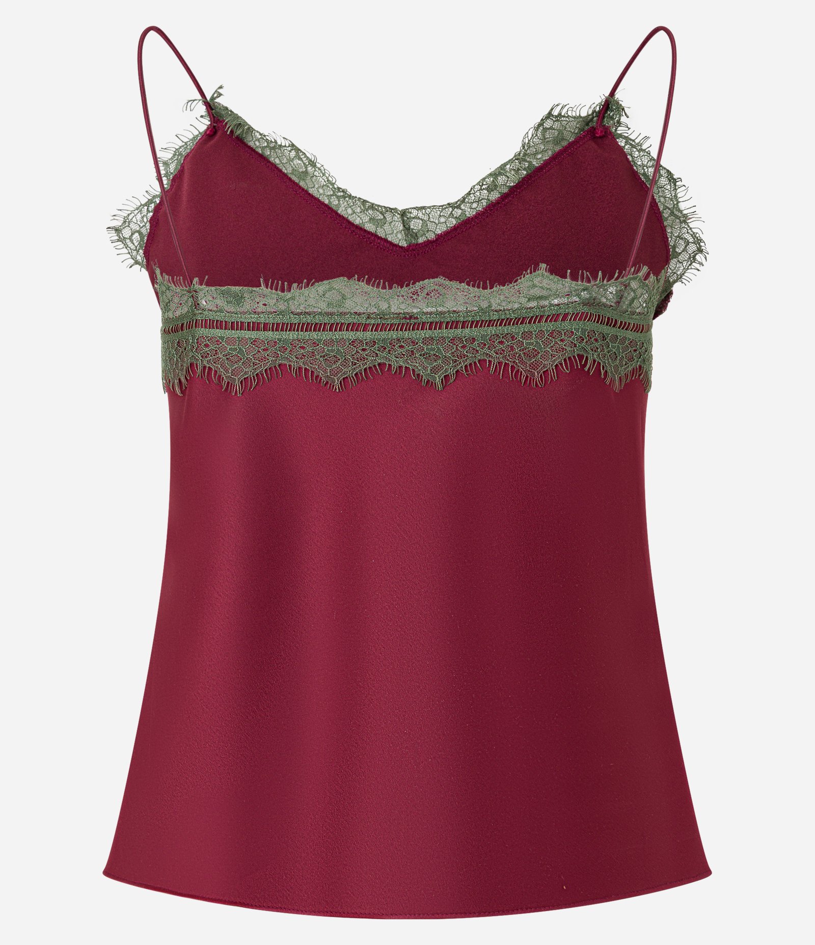 Blusa em Cetim com Alça Fina e Renda Contrastante no Decote Vermelho 6