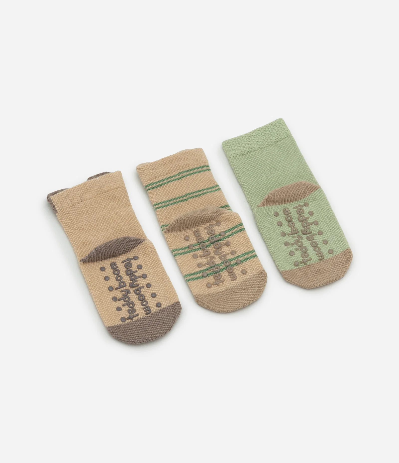 Kit 03 Meias Infantis em Algodão com Bichinhos – Tam RN a 12 Meses Bege/Verde 2