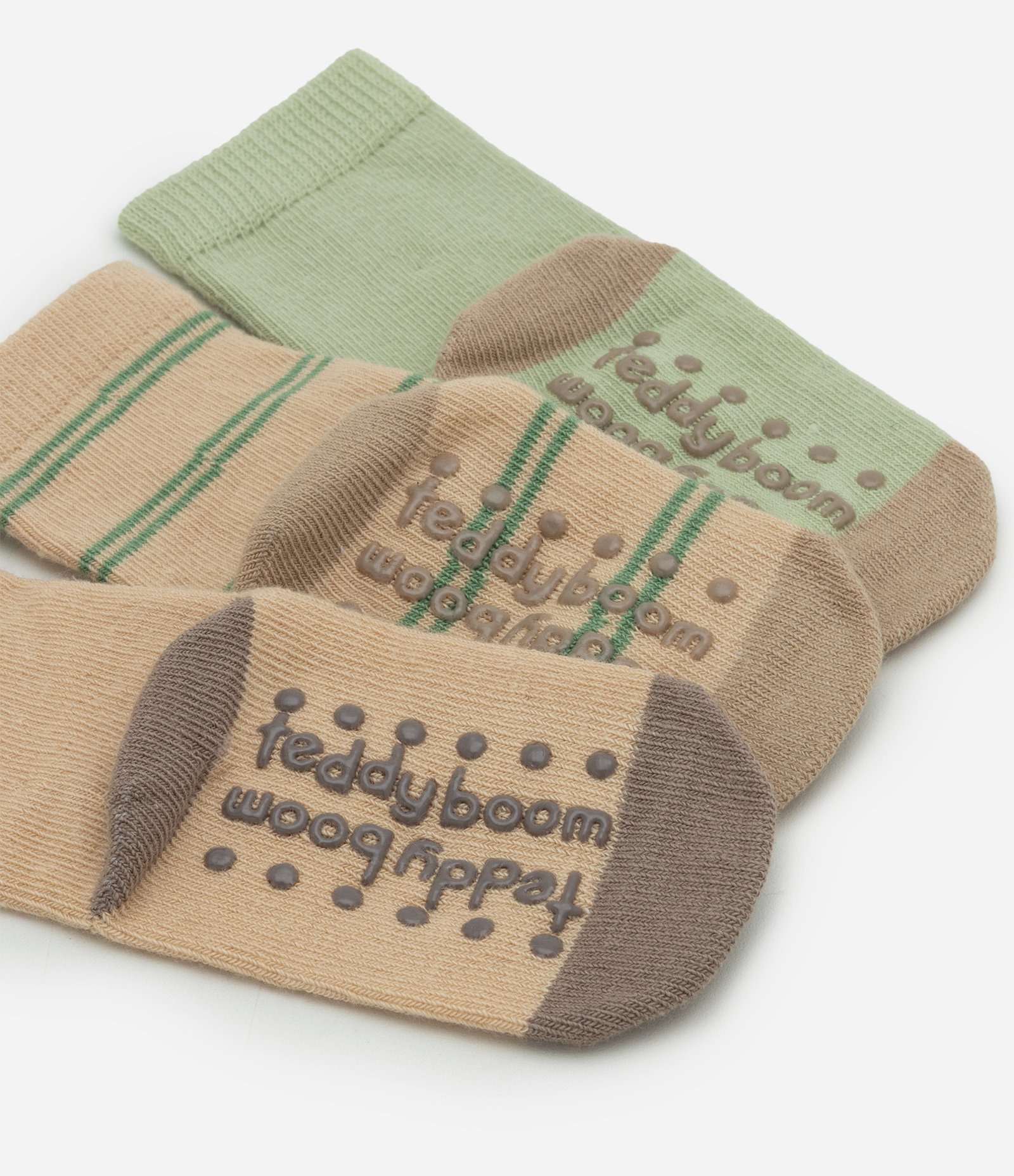 Kit 03 Meias Infantis em Algodão com Bichinhos – Tam RN a 12 Meses Bege/Verde 3