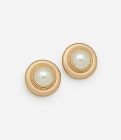 Brinco Botão Formato Redondo com Pérola Central