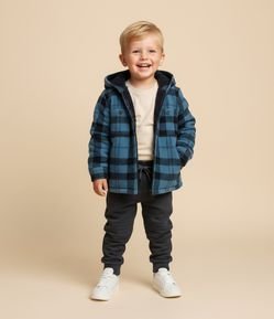 Jaqueta Infantil em Sherpa Xadrez com Capuz – Tam 1 a 6 Anos