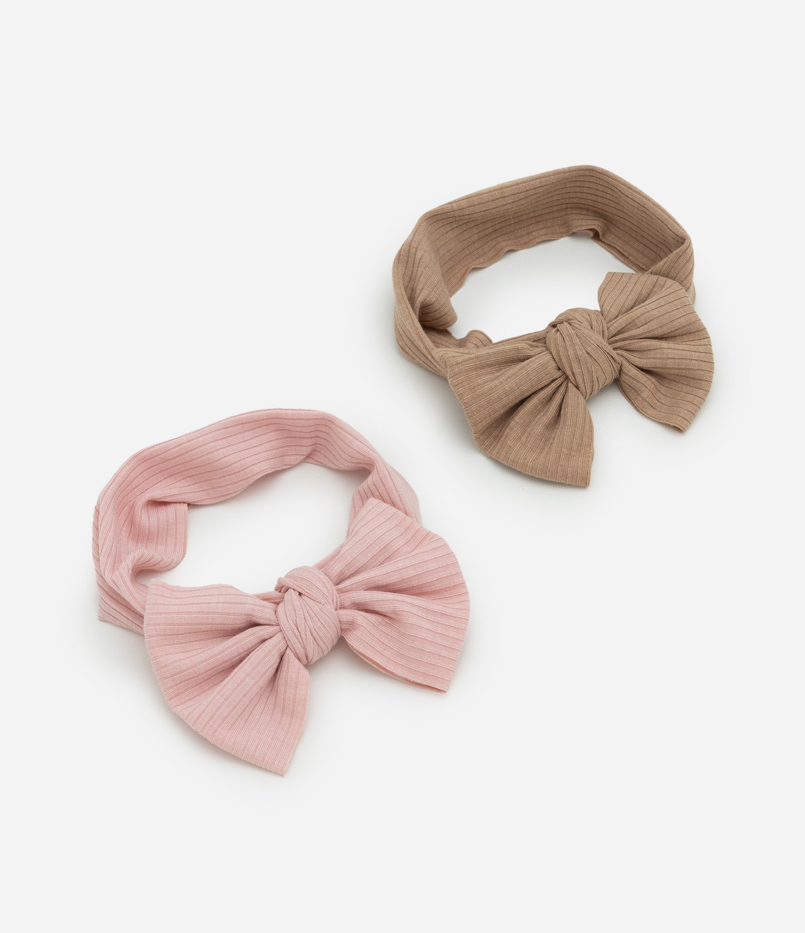 Kit 02 Faixas de Cabelo Caneladas com Laço – Tam U Rosa/Marrom 1