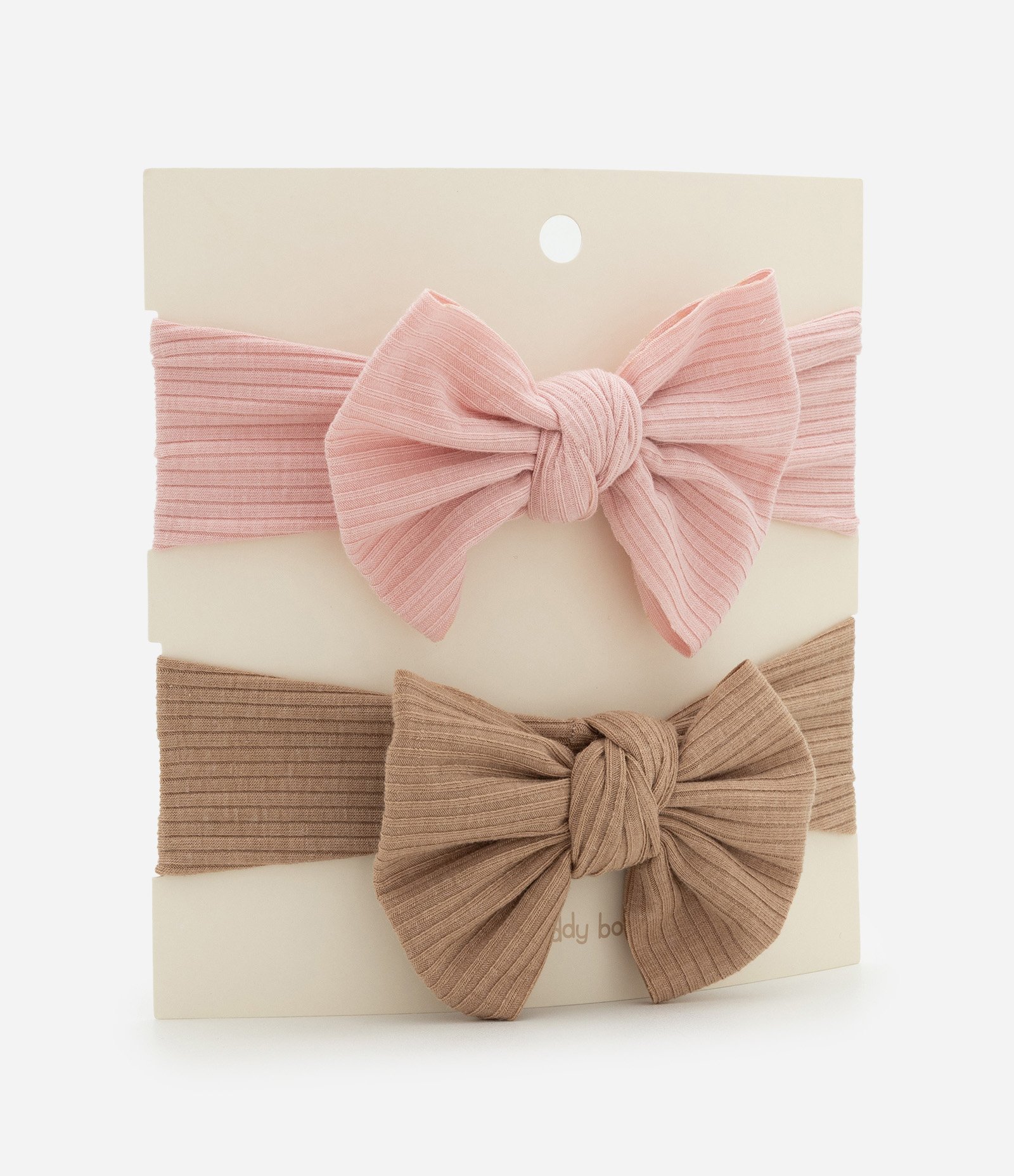 Kit 02 Faixas de Cabelo Caneladas com Laço – Tam U Rosa/Marrom 3