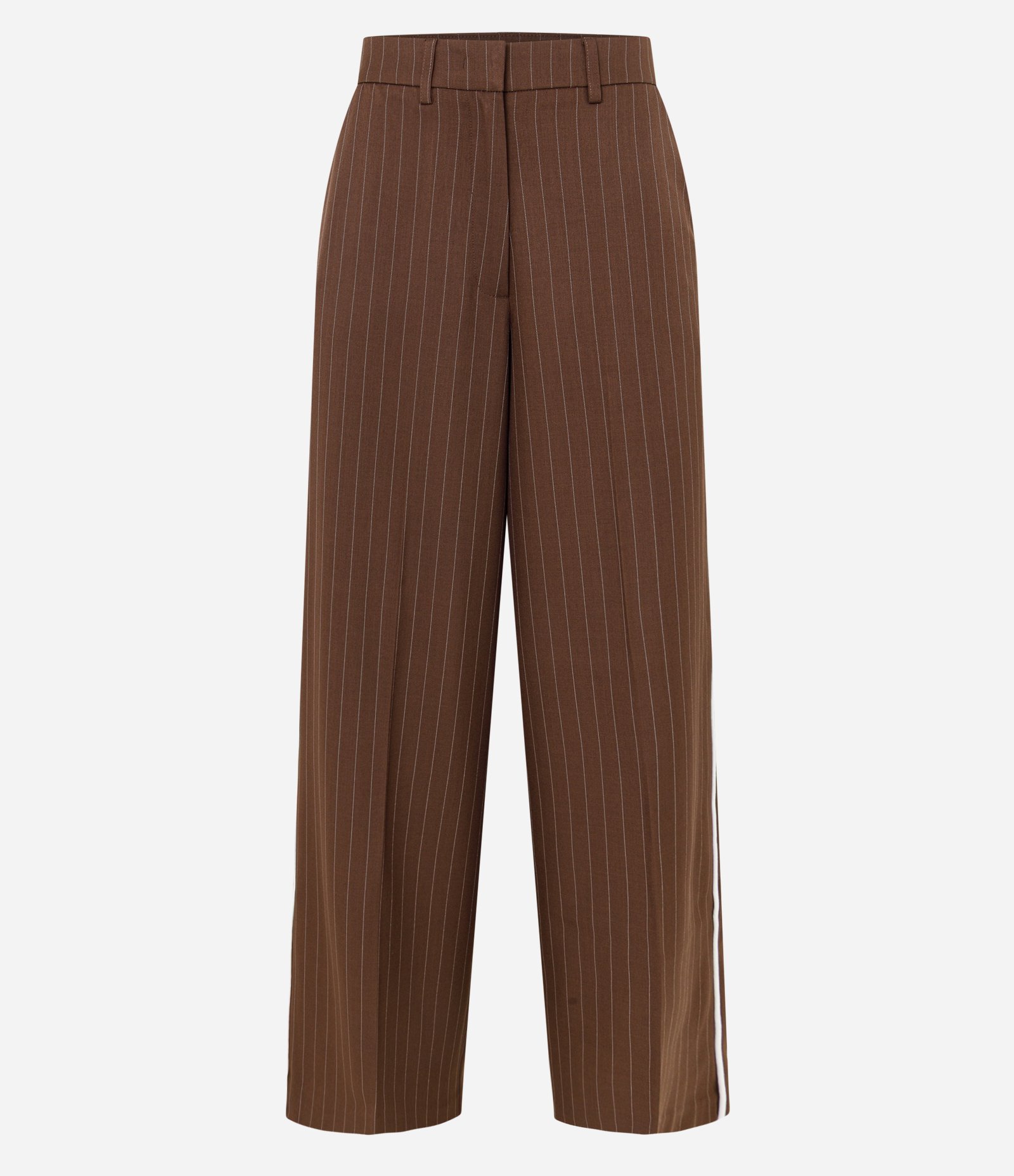 Calça em Alfaiataria com Listra Risca de Giz com Pipping Marrom 5
