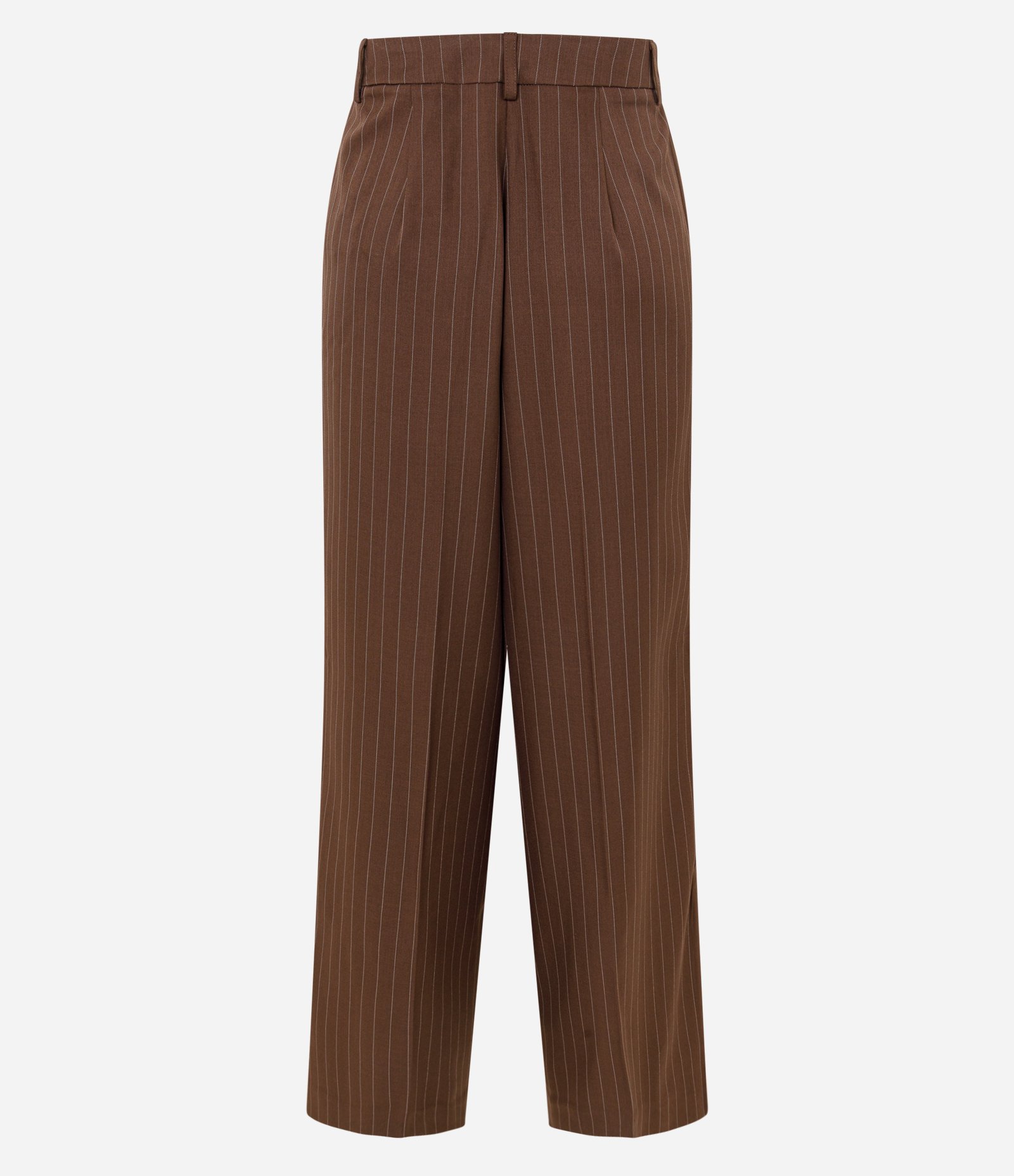 Calça em Alfaiataria com Listra Risca de Giz com Pipping Marrom 6