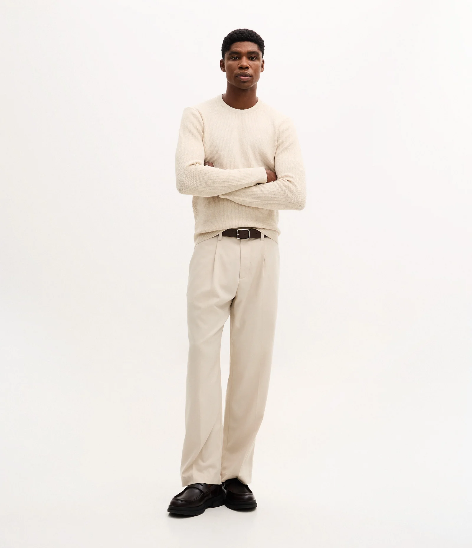 Suéter em Algodão Texturizado Zig Zag Bege 2