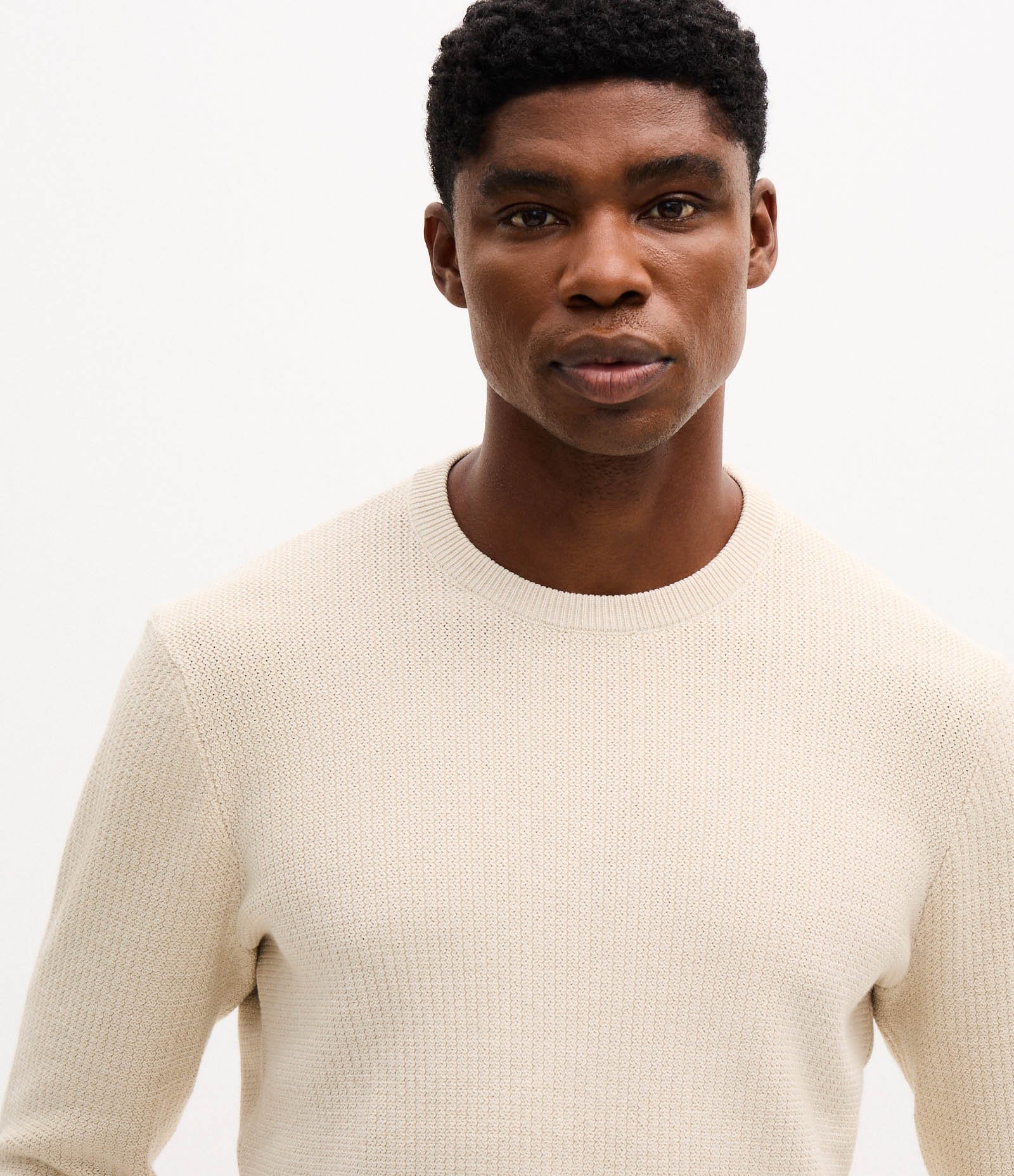 Suéter em Algodão Texturizado Zig Zag Bege 4