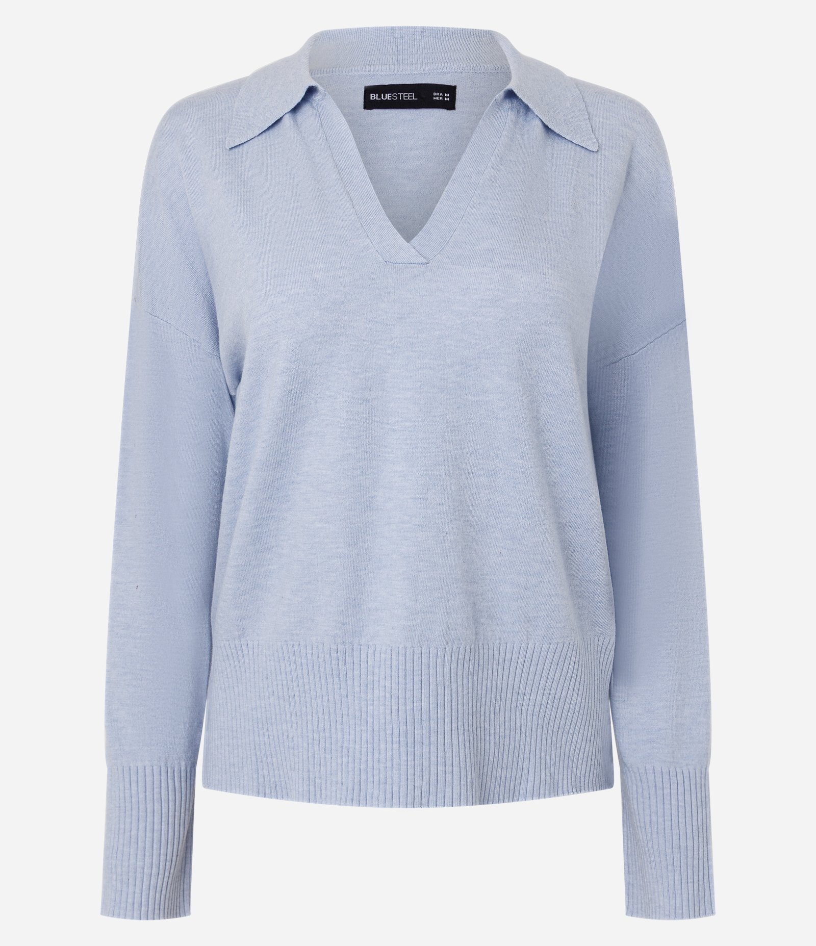 Suéter Polo Básico em Tricô Azul 1