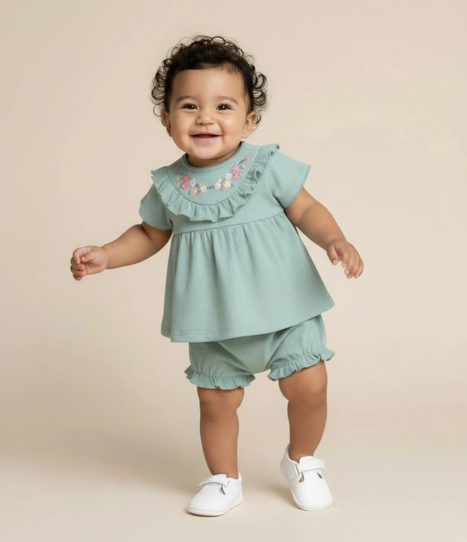 Conjunto Infantil com Estampa Floral Liberty Texturizado - Tam 0 a 18 Meses Verde 1