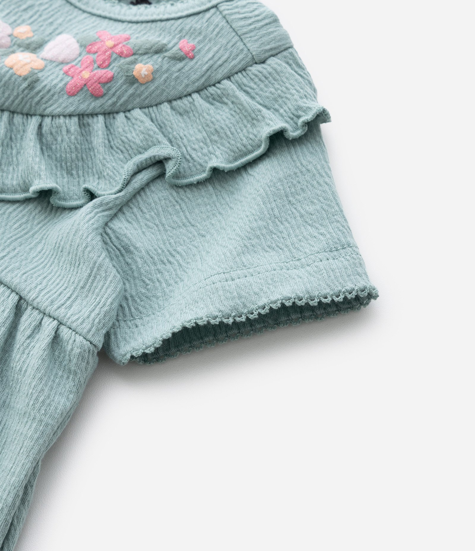 Conjunto Infantil com Estampa Floral Liberty Texturizado - Tam 0 a 18 Meses Verde 10