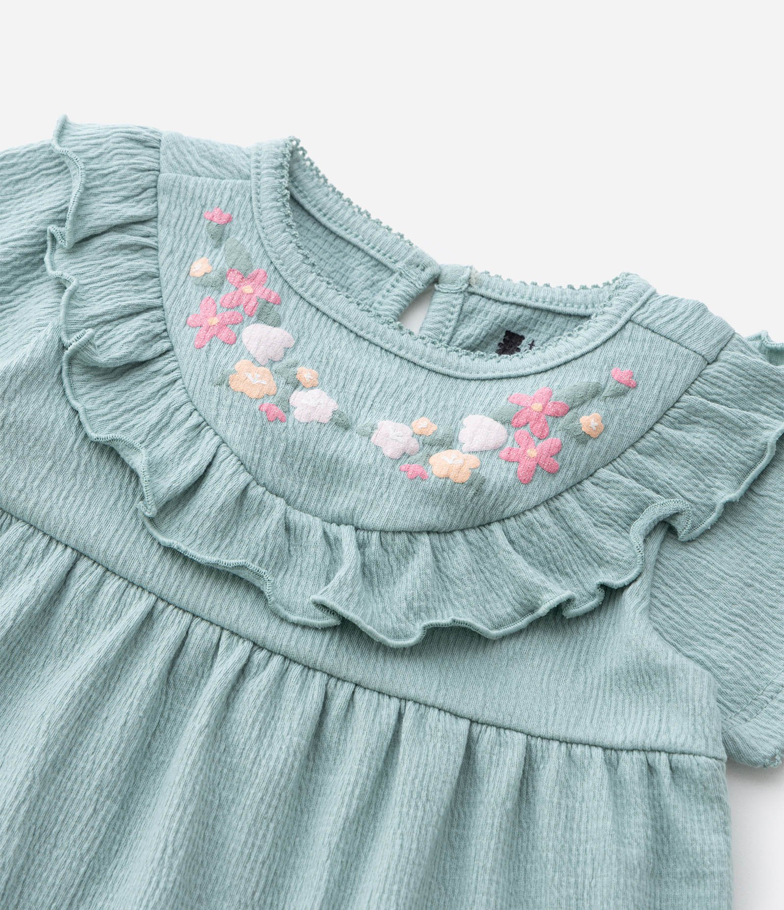 Conjunto Infantil com Estampa Floral Liberty Texturizado - Tam 0 a 18 Meses Verde 13