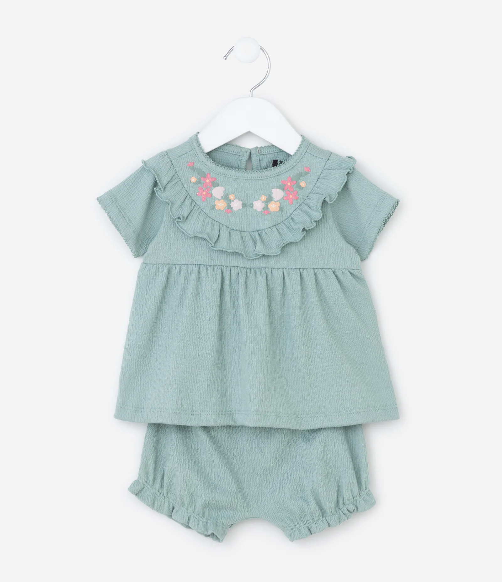 Conjunto Infantil com Estampa Floral Liberty Texturizado - Tam 0 a 18 Meses Verde 2