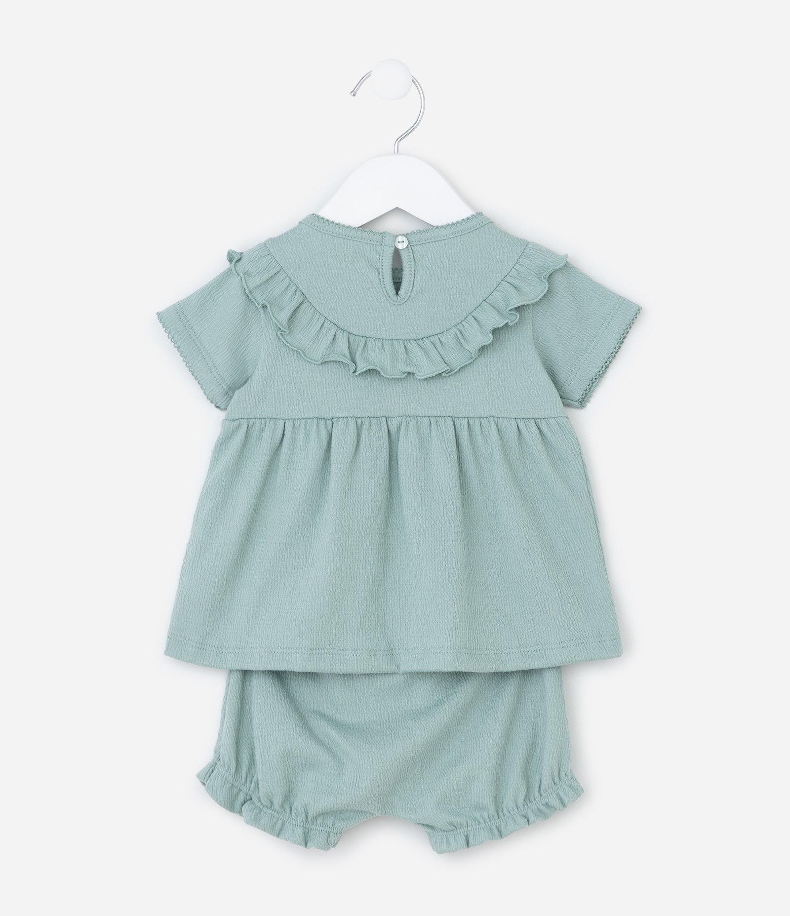 Conjunto Infantil com Estampa Floral Liberty Texturizado - Tam 0 a 18 Meses Verde 3