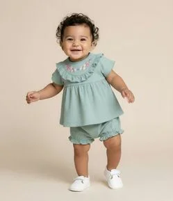 Conjunto Infantil com Estampa Floral Liberty Texturizado - Tam 0 a 18 Meses